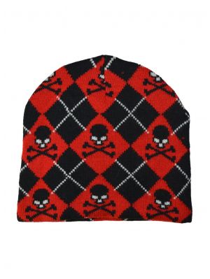 Retro rutig röd döskalle mössa