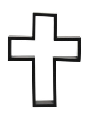 Svart krucifx vägghylla.