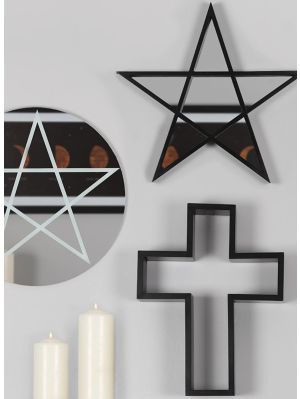 Svart krucifx vägghylla.