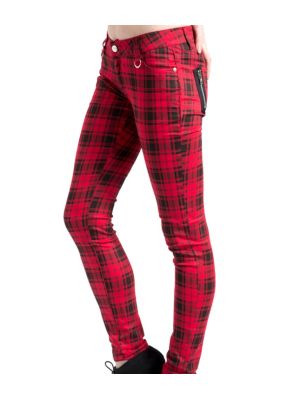 Tartan Zipper Byxor Röd